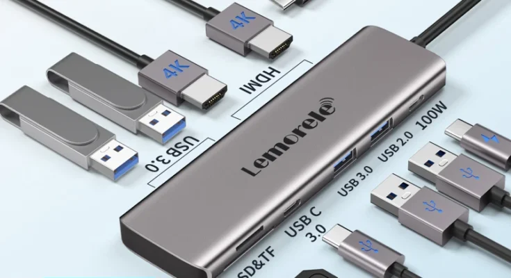 Lemorele TC91 USB C 허브 USB 3.0 도킹 스테이션, USB C타입-듀얼 HDMI, 맥북 에어 프로 아이패드 프로 M2 M1 PC용, 2 가지 확장