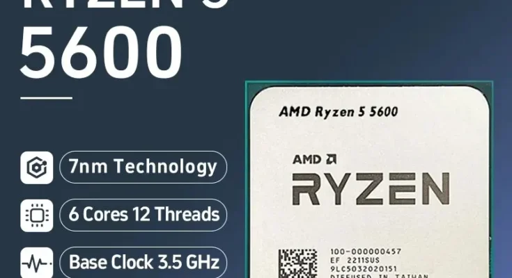 AMD Ryzen 5 5600 6 코어 12 스레드 3.5GHz DDR4 3200 65W AM4 소켓 데스크탑 프로세서 CPU 쿨러 없음