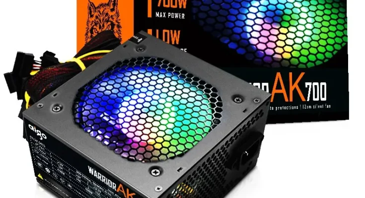 Aigo AK 700W PC PSU 전원 공급 장치, BTC용 데스크탑 컴퓨터 전원 공급 장치, 게임용 저소음 블랙 RGB 선풍기, 24 핀, 12V ATX, 120mm