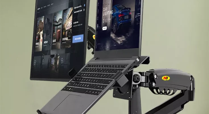 Desktop NB F160 + FP-2 Gas Spring Dual Arm 17 “-27” Monitor Holder + 10 “-17” Laptop Support Air Press Mount Stand Load 2-9kg