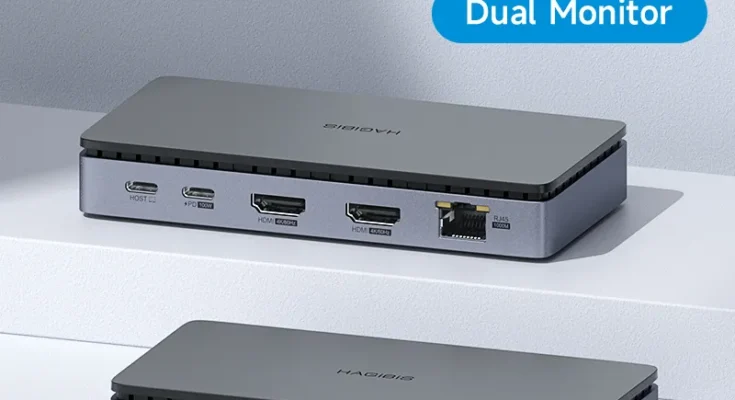 Hagibis USB C 도킹 스테이션, C타입 to 듀얼 4K HDMI 호환 100W PD USB 3.0 허브, RJ45 트리플 디스플레이, 맥북 노트북 아이패드용