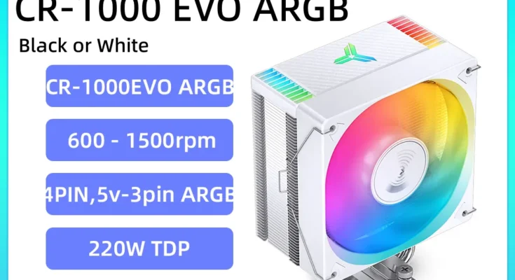 JONSBO CR-1000 EVO ARGB 라디에이터 히트 파이프 타워 4 핀 PWM 냉각 선풍기, 방열판 TDP 220W CPU 쿨러, LGA1700 115X 1200 AM4 용