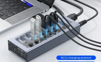 ORICO USB3.0 허브 맥북 휴대 전화 태블릿 용 12v 전원 어댑터가있는 알루미늄 산업용 7 포트 스플리터 스플리트 스위치