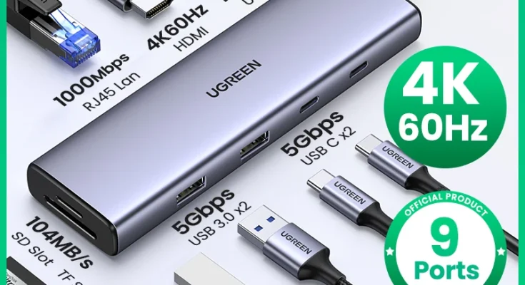 UGREEN USB C 허브 4K 60Hz 유형 C HDMI 2.0 RJ45 USB 3.0 PD 100W 어댑터 Macbook Air Pro iPad Pro M1 PC 액세서리 USB 허브