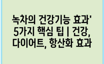 녹차의 건강기능 효과’ 5가지 핵심 팁 | 건강, 다이어트, 항산화 효과