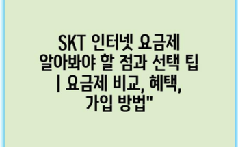 SKT 인터넷 요금제 알아봐야 할 점과 선택 팁 | 요금제 비교, 혜택, 가입 방법”