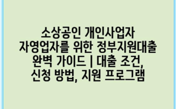 소상공인 개인사업자 자영업자를 위한 정부지원대출 완벽 가이드 | 대출 조건, 신청 방법, 지원 프로그램