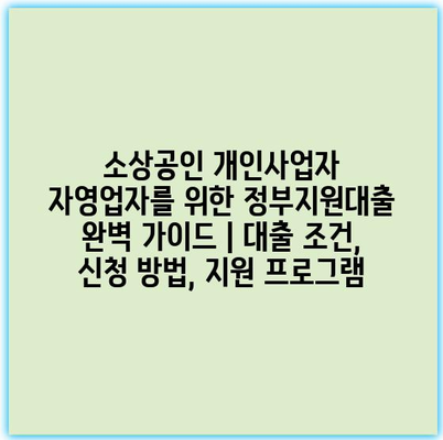 소상공인 개인사업자 자영업자를 위한 정부지원대출 완벽 가이드 | 대출 조건, 신청 방법, 지원 프로그램