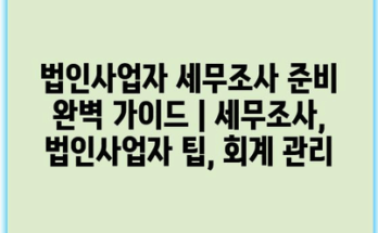 법인사업자 세무조사 준비 완벽 가이드 | 세무조사, 법인사업자 팁, 회계 관리